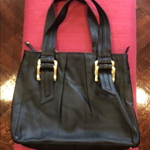Tahari black large leather shoulder bag New
